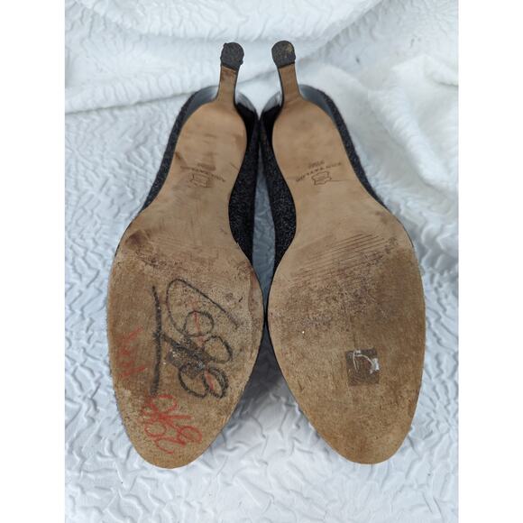 ANN TAYLOR! BLACK & WHITE FABRIC, PATENT LEATHER STILETTO HEELS! SZ 9.5M - Picture 7 of 8